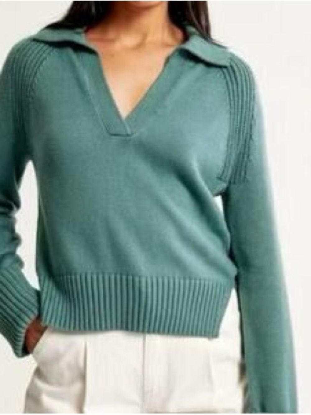 Abercrombie & Fitch Teal V-Neck Ribbed Pullover